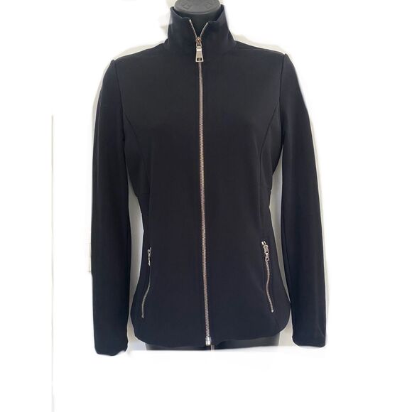 PRADA Fitted Full Zip Black Track Women Jacket Silver Hardware Sz L - Picture 1 of 12